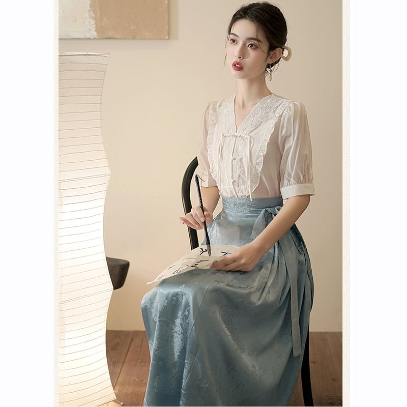 [QIYC Series] ★Chinese style skirt★ Bottoms Maki skirt Hanfu skirt Shinjeongshi Blue Blue Easy to match