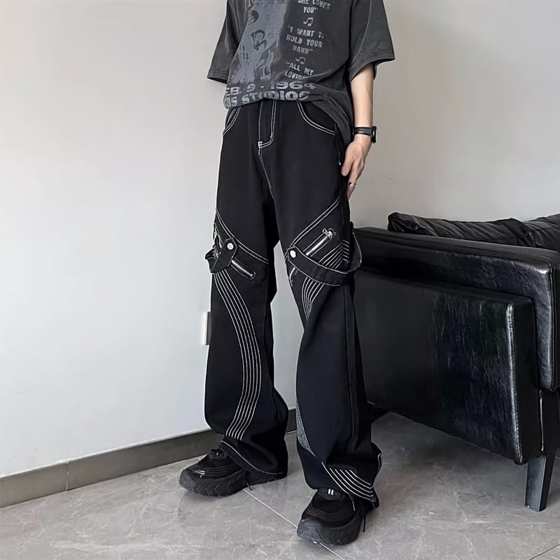 [G33 Series]★Pants★ 2color Denim Pants Bottoms Unisex Men's Large Size Black Brown Stylish