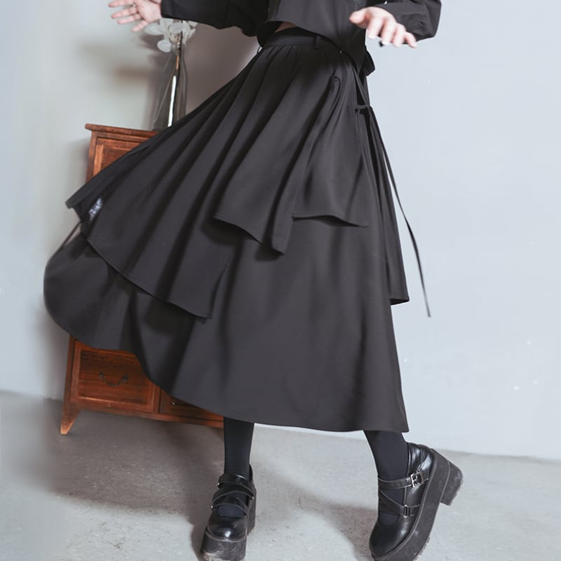 [Kokaisha---Eyeball Rose Series] ★Chinese style skirt★ Bottoms Chinese clothing S M L XL Easy to match Black Black Irregular