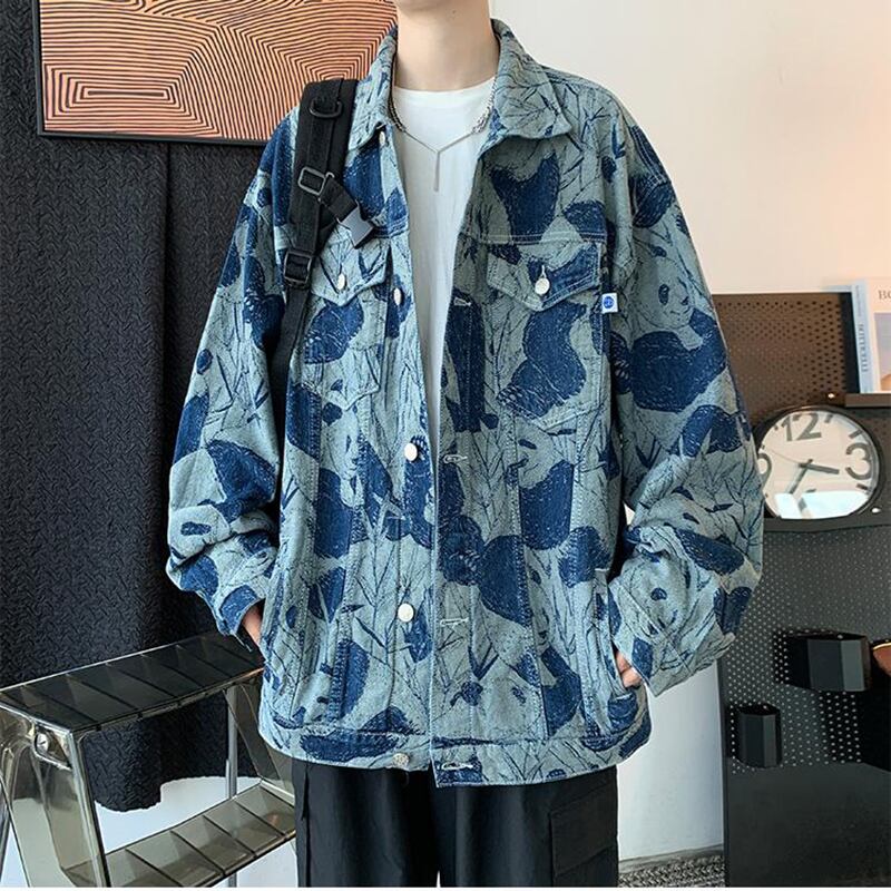 [MCL Series] ★Jacket★ Outer Denim Jacket Unisex Men's Print Blue Blue Stylish