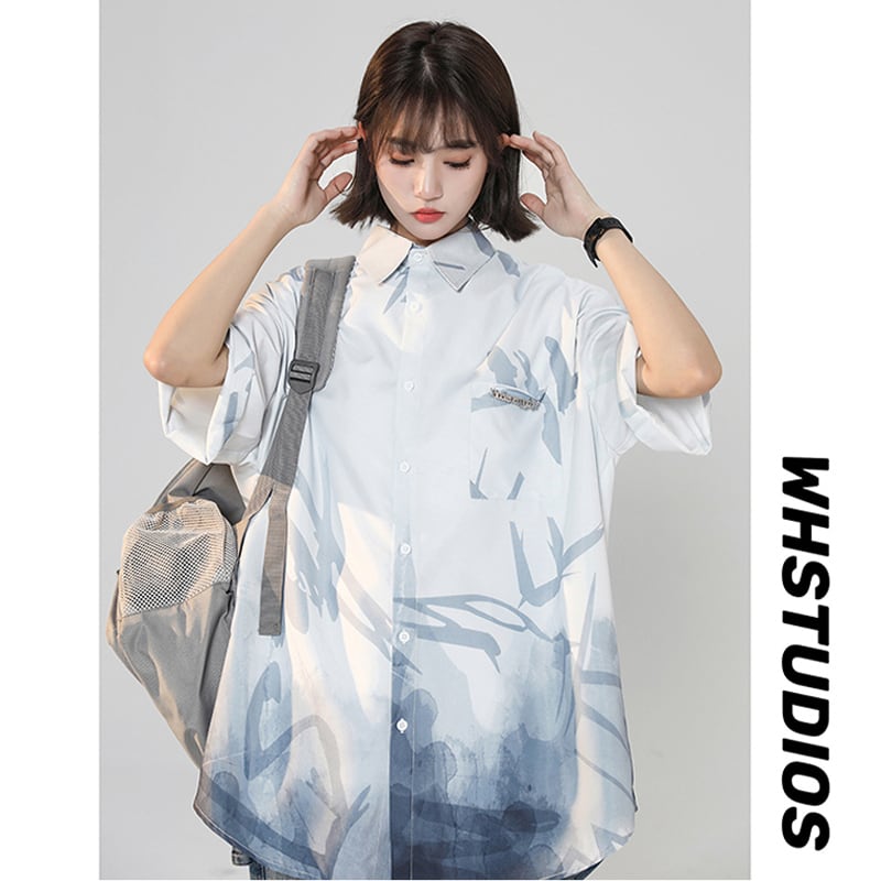 [SENSU Series]★Shirt★ 3color Short Sleeve Tops Short Sleeve Shirt Unisex Men's Print Gradient