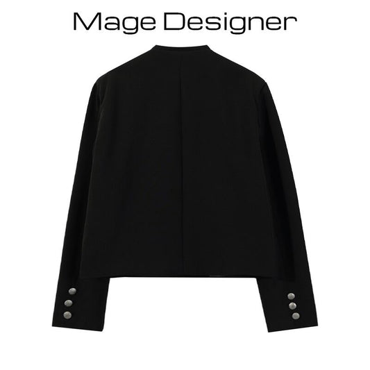 [Mage Designer Series]★Outerwear★ Short length tops Black Black Fashion Easy to match