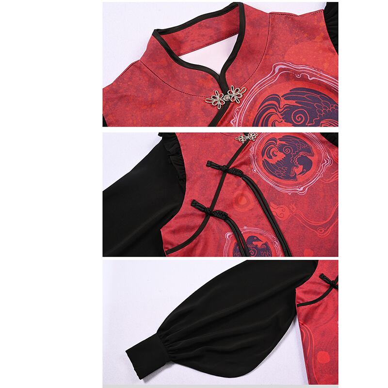 [Old Monster---Gold Series] ★China style shirt★ Tops switching color scheme original cute black red