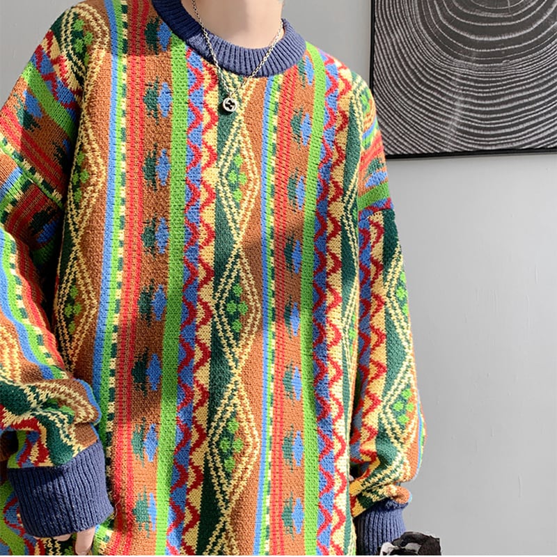 [ZHUIYI Series] ★Sweater★ 2color Knit Tops Unisex Men's Large Size Ethnic