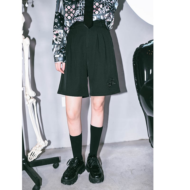 [Kokaisha --- Marquetry Series] ★Shorts★ Shorts Bottoms Embroidery Black Black Slimming Easy to match