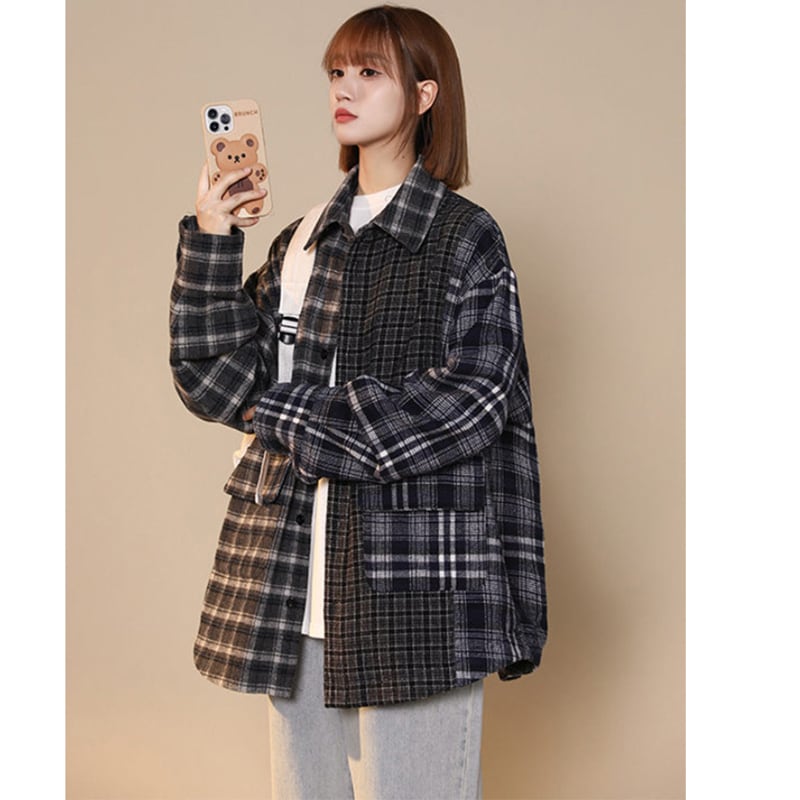 [CHAOMEICHEN series]★Jacket★ 3color outerwear stadium jacket unisex men's plaid color scheme