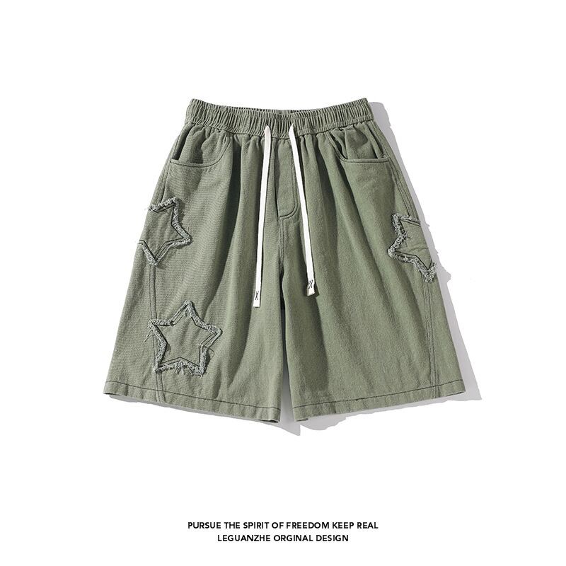 [BIGEMAN Series] ★Shorts★ 2color Bottoms Short Length Pants Unisex Men's Large Size Star Pattern Retro Black Green