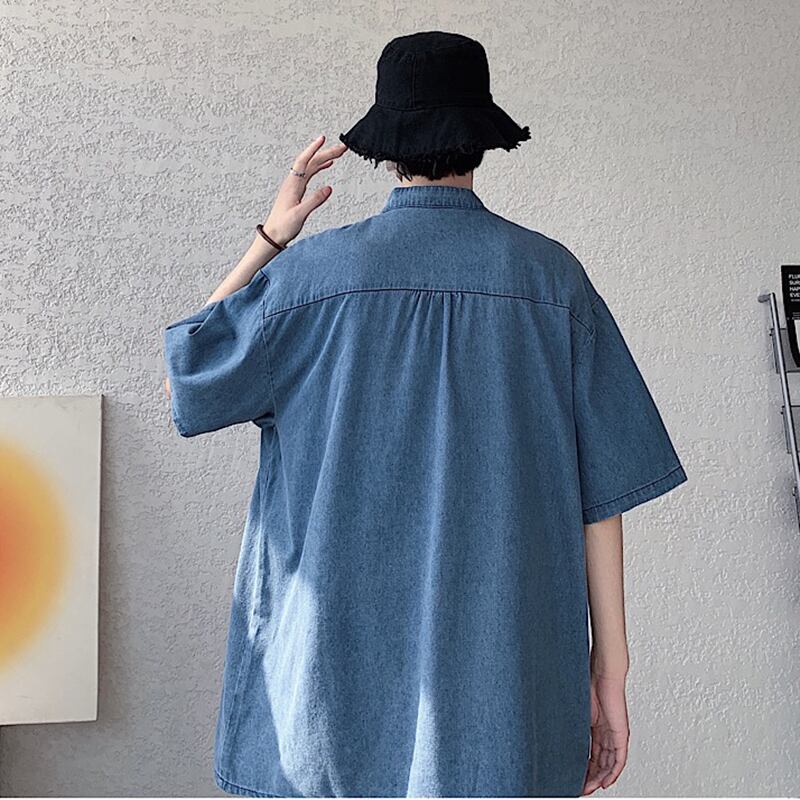 [YISHUO Series]★Chinese style shirt★ 2color Unisex Men's Large Size Denim Shirt Chinese Clothes Blue