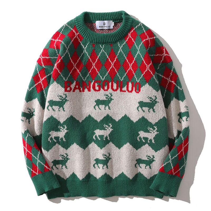 [TRAVEL ISSUANCE Series]★Sweater★ 2color Tops Christmas Unisex Men's Red Green Deer