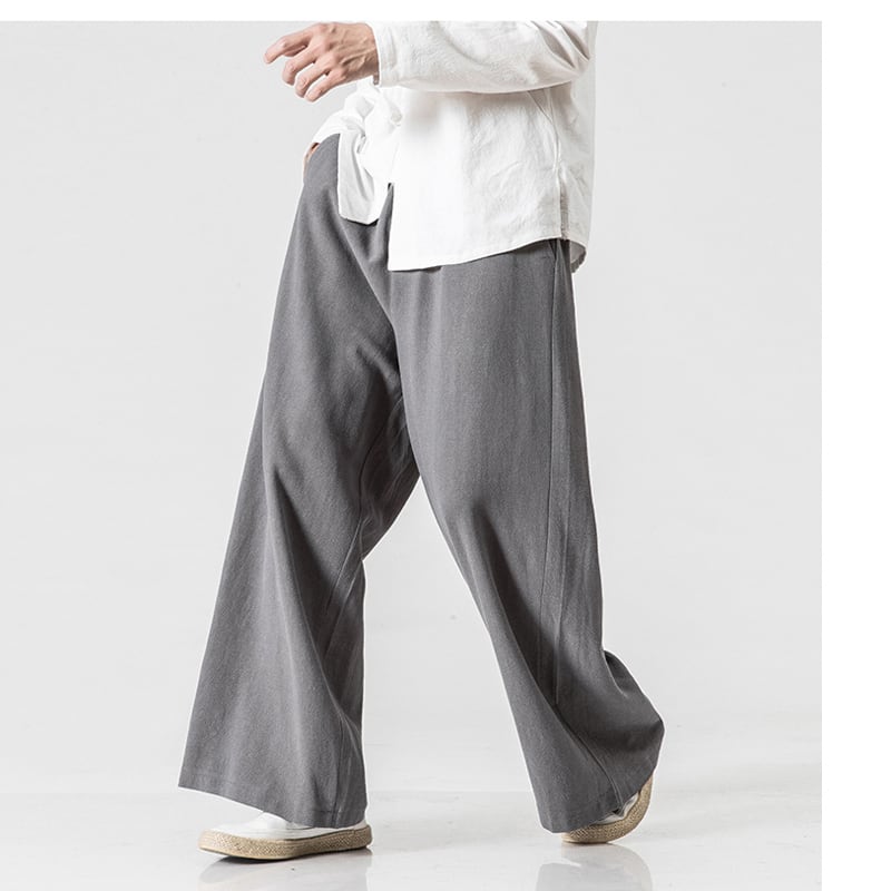 [Small Trouble Series]★China-style pants★ 5colors Black, blue, red, gray, or beige Wide pants Gaucho pants