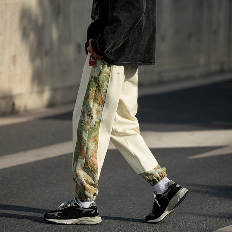 [Korean Holiday Series]★China style pants★Casual pants 4 colors Black or beige Oil painting style Switching Unisex Large size