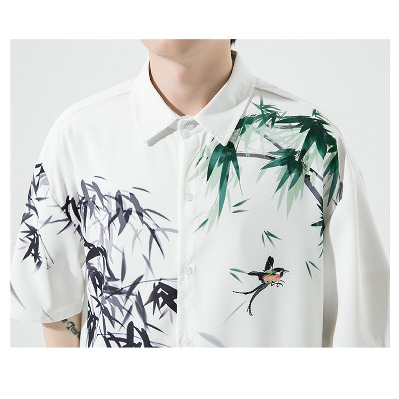 [MOWENZHAI Series] ★Chinese style shirt★ Tops, unisex, men's, bamboo print, large size, cool, Chinese clothing