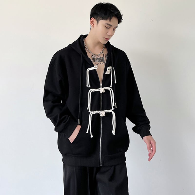 [Illustrated series] ★China style outerwear★ Parka unisex men's China button spring clothes black white