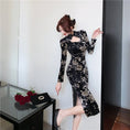 Load image into Gallery viewer, [Hundred Minute Eight Series] ★Floral pattern cheongsam★ Velvet, slimming, sexy, black, black SML, easy to match
