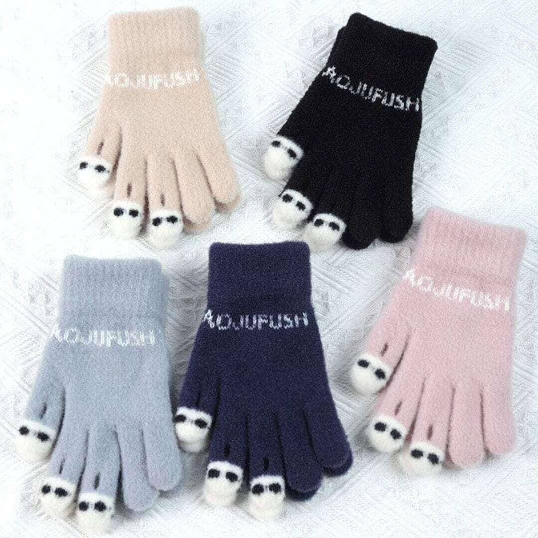 [AOJU Series] ★Gloves★ Accessories, cold protection, available in 5 colors, knit, open fingers, pink, beige, black, navy, light blue