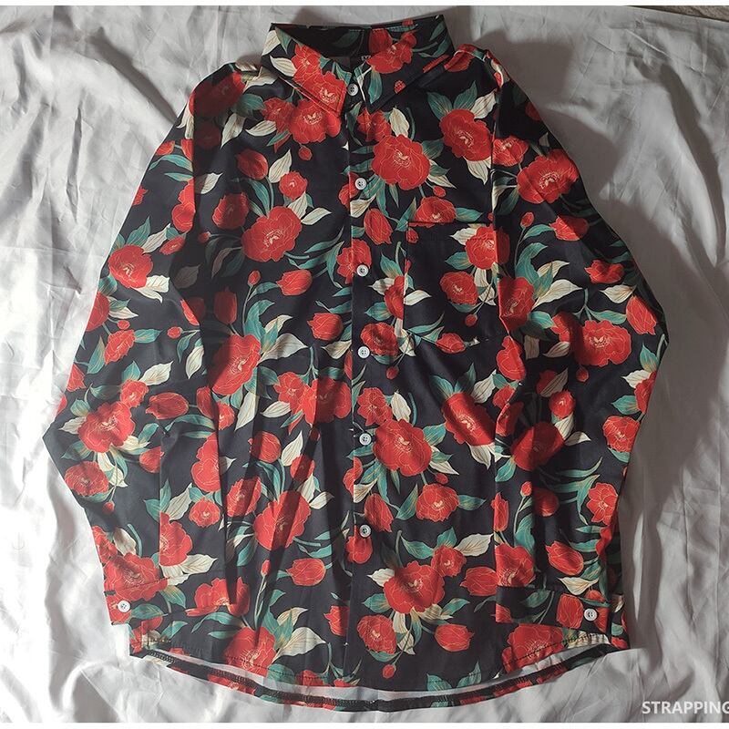 [STRAPPING Series]★Shirt★ Tops Print Unique Floral Pattern Unisex Men's Chiffon Thin