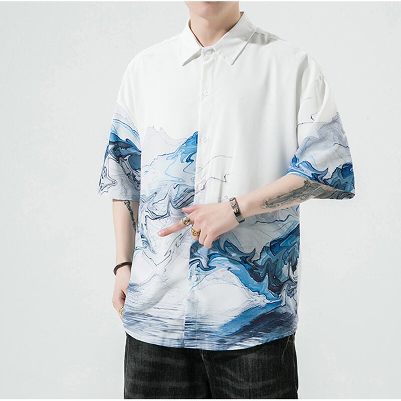 [MOWENZHAI Series] ★China style shirt★ Ink pattern tops, unisex, men's print, large size