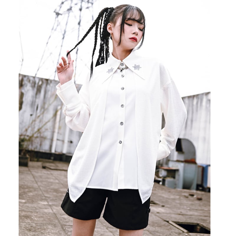 [Kokaisha --- Abnormalism Series] ★China style shirt★ 2color tops fake layered black white