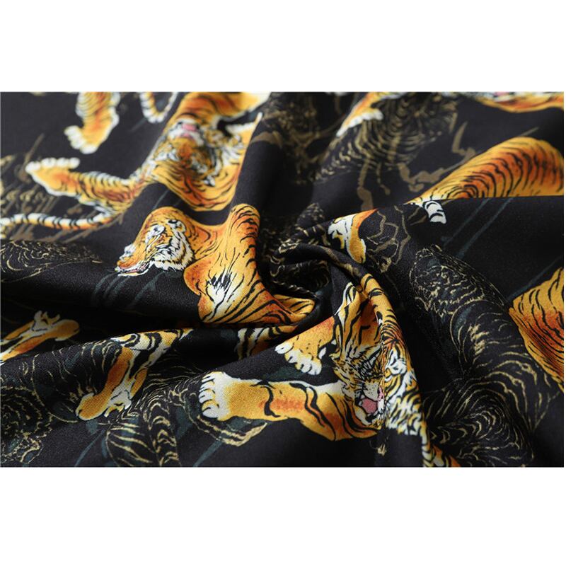 [TIANCAI Series]★Shirt★ Tiger Tiger Pattern Print Unisex Short Sleeve Loose ML XL 2XL Black Black