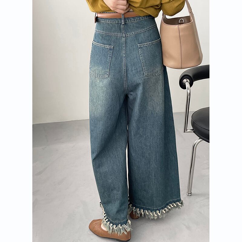 [Togawa Series] ★Denim Pants★ Gaucho Pants Trousers Bottoms Wide Pants Blue Blue ML