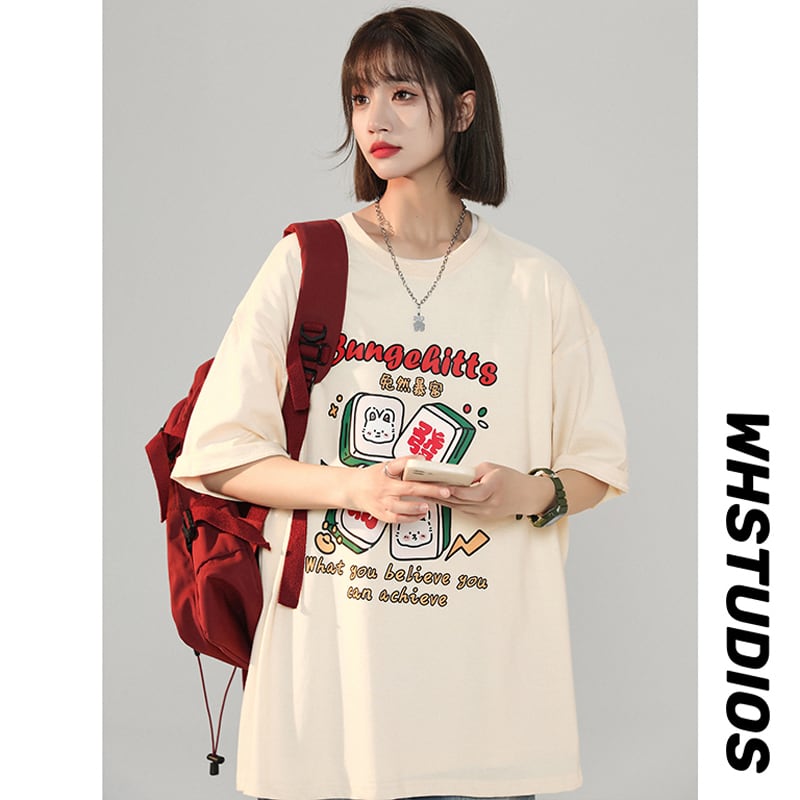 【LIEQUシリーズ】★トップス★ Tシャツ 4color 男女兼用 メンズ 大きいサイズ 赤 青 白 可愛い 夏服