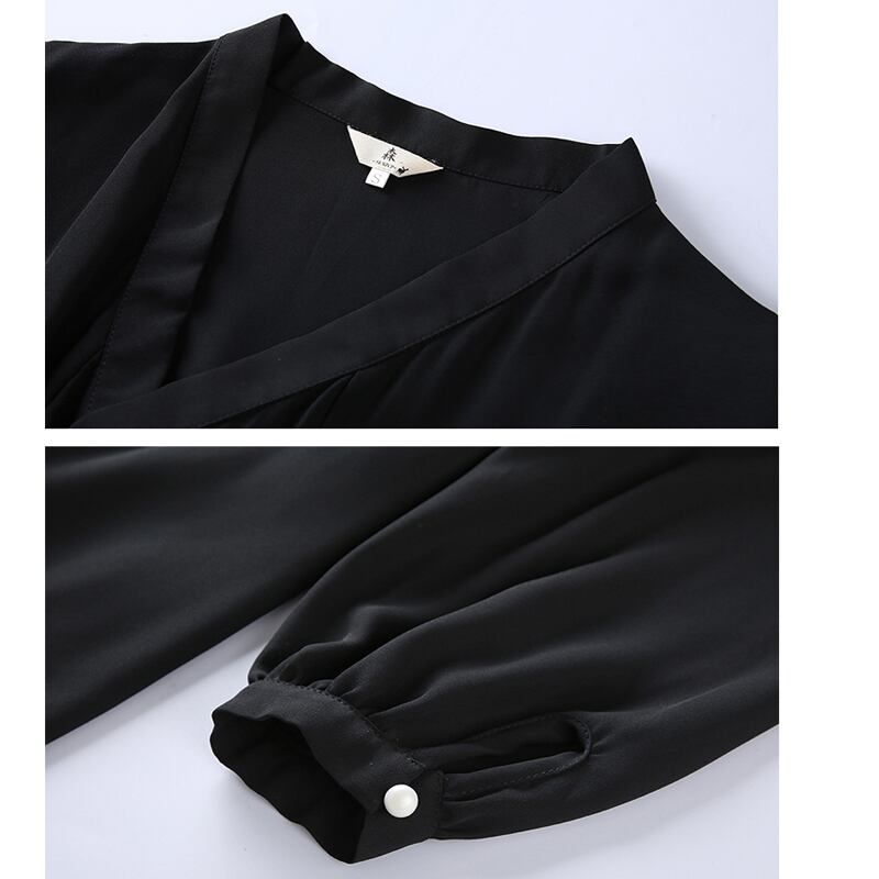 [Shukunsho Series]★China style shirt★Hanfu shirt Long sleeve Plain V neck Simple Black Black S M L XL