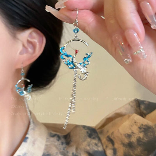 [Minoki Series] ★Chinese style earrings★ Pair of earrings, women's accessories, temperament improvement, date, commuting, crane