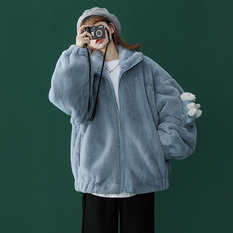 [Fujiiman Series] ★Winter Coat★ 2color Cute Unisex Men's Bear Bear Outerwear Blue Apricot SML XL 2XL