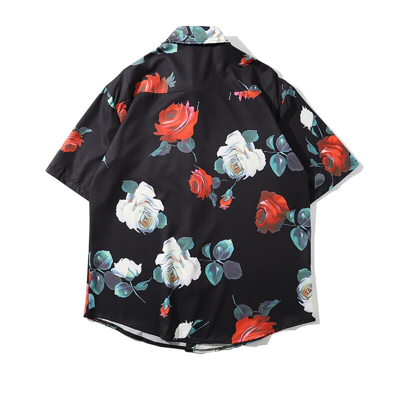 [From Mars---Oil Painting Rose Series]★Retro Shirt★ 2color Unique Unisex Men's Couple Clothes Floral Pattern Black White