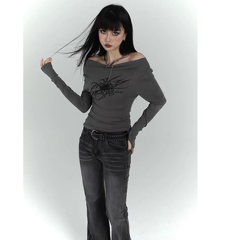 [LadyGhost Series] ★Tops★ Off-shoulder sexy unique gray gray easy to match