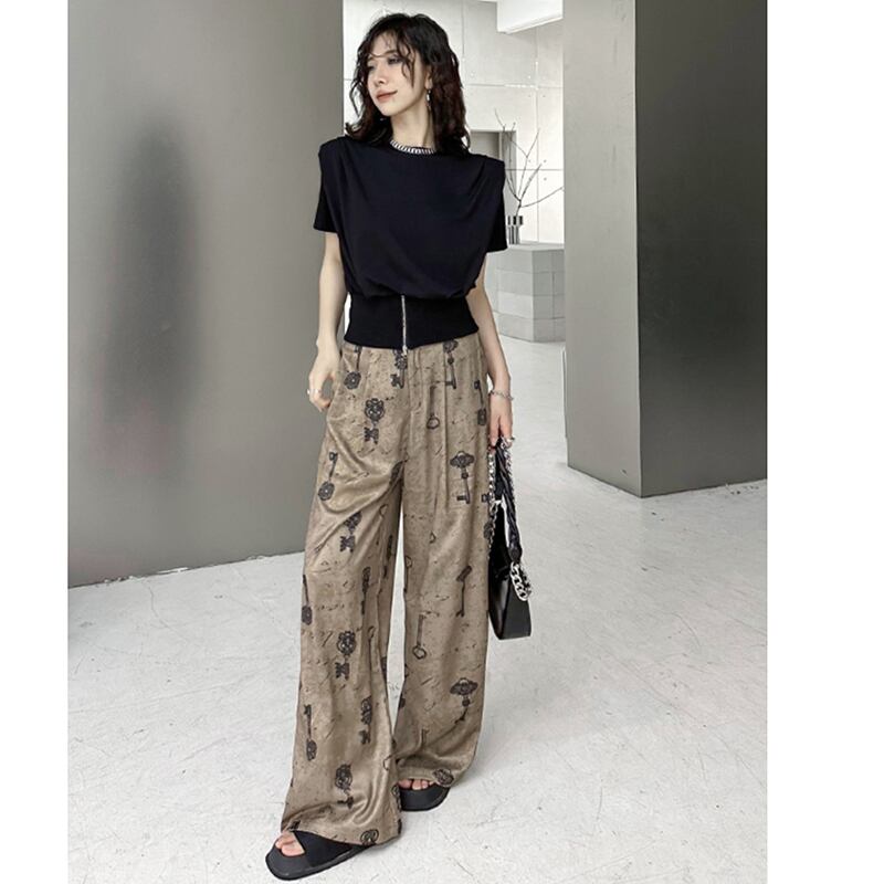 [YIDAO Series] ★Casual Pants★ Switching Print Summer Clothes Gaucho Pants Trousers Slimming Wear