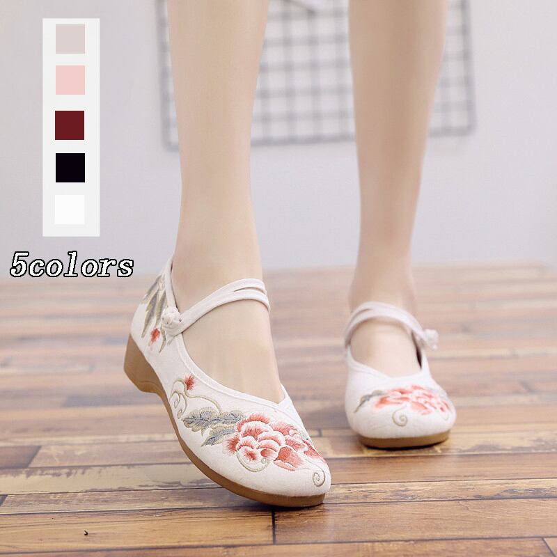 5colors Embroidery Shoes Handmade Shoes Chinese Shoes Tang Suit Hanfu Shoes Ethnic Style Size 35-41 Heel 3cm