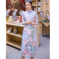 Load image into Gallery viewer, [Iga series] Improved Chinese dress in 3 colors, medium sleeves, beige, blue, pink, floral pattern, elegant
