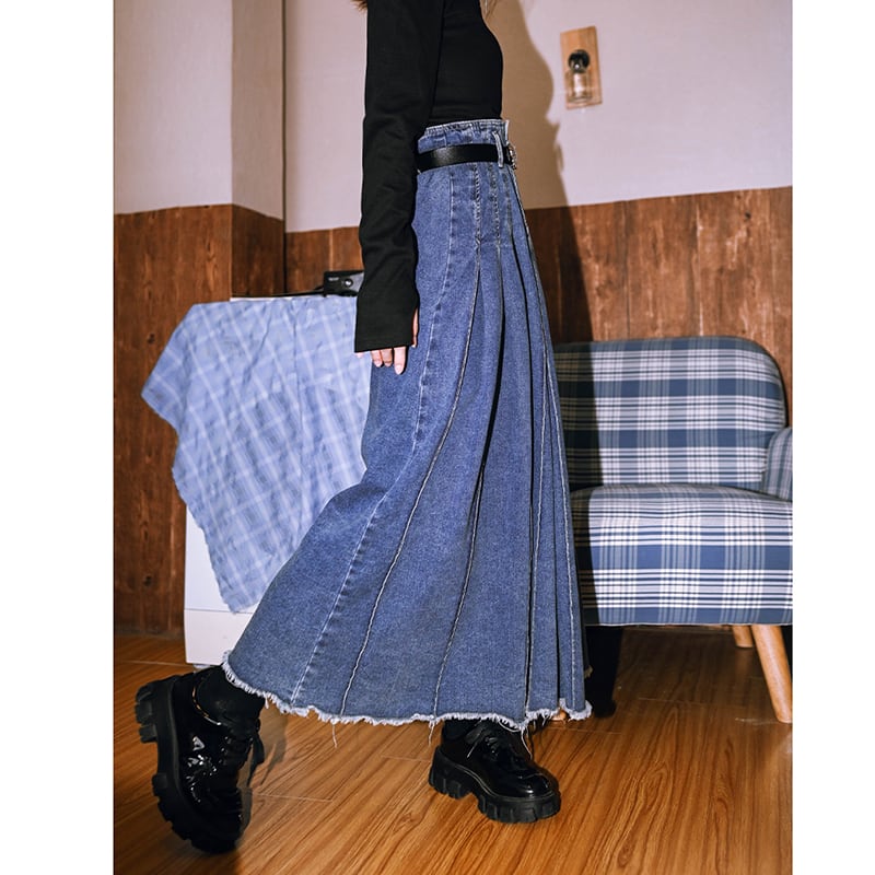 [Kokaisha --- Dream Girl Series] ★Denim skirt★ Bottoms Long skirt Easy to match Blue Blue