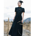 Load image into Gallery viewer, [Daiseiryusu Series] ★Chinese style dress★ Summer Chinese clothing Maxi length Long length Chinese button Black Black
