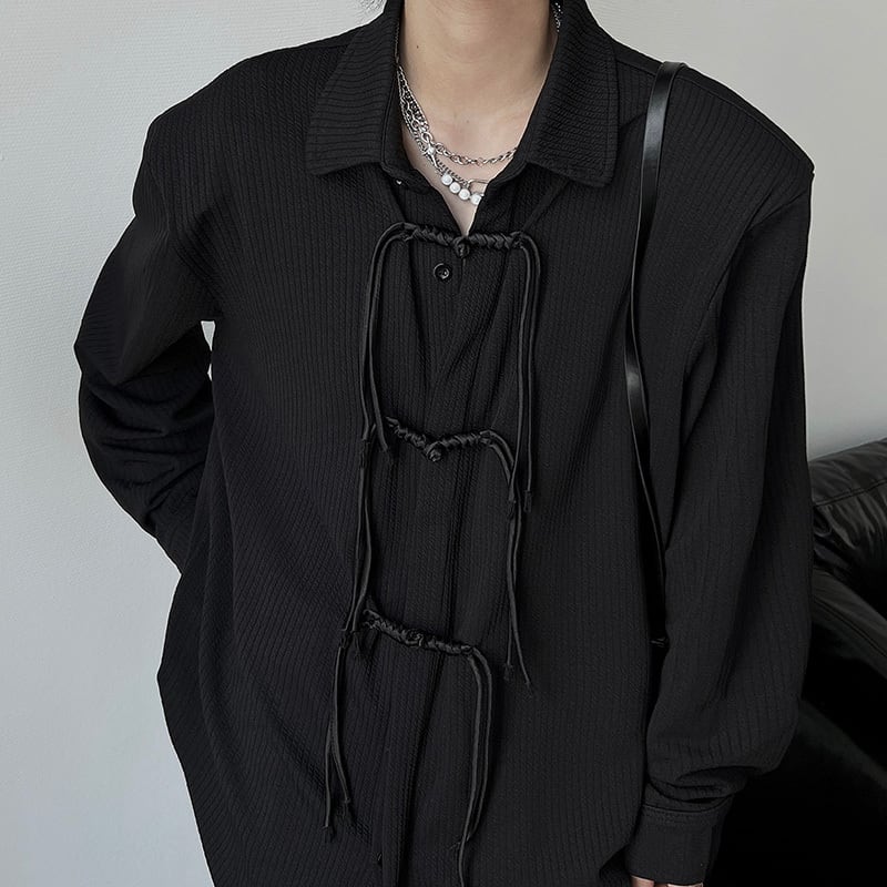 [YOUSHIQI Series]★China Style Shirt★ Tops Unisex Men's China Button Black