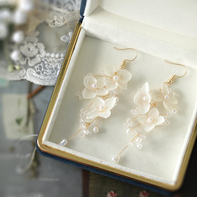 [Ma series]★China style earring★Earrings ladies accessories pair white white flowers dried flowers