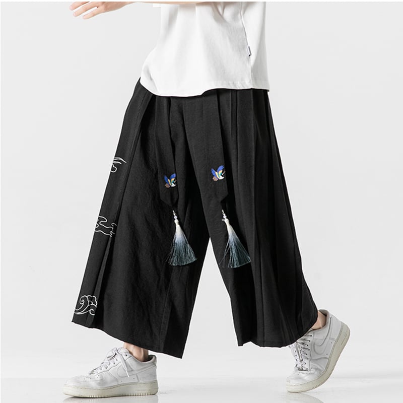 [Adoki series]★China style pants★ Gaucho pants unisex men's black black large size