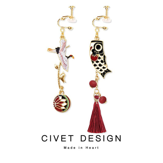 [CIVET Series]★China style earring★2 types of earrings or earrings, women's accessories, present, asymmetrical, unique