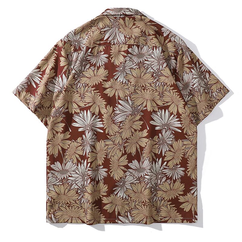 [TRAVEL ISSUANCE series] ★Floral pattern shirt★ 2color oil painting style print unisex men's wine red gray