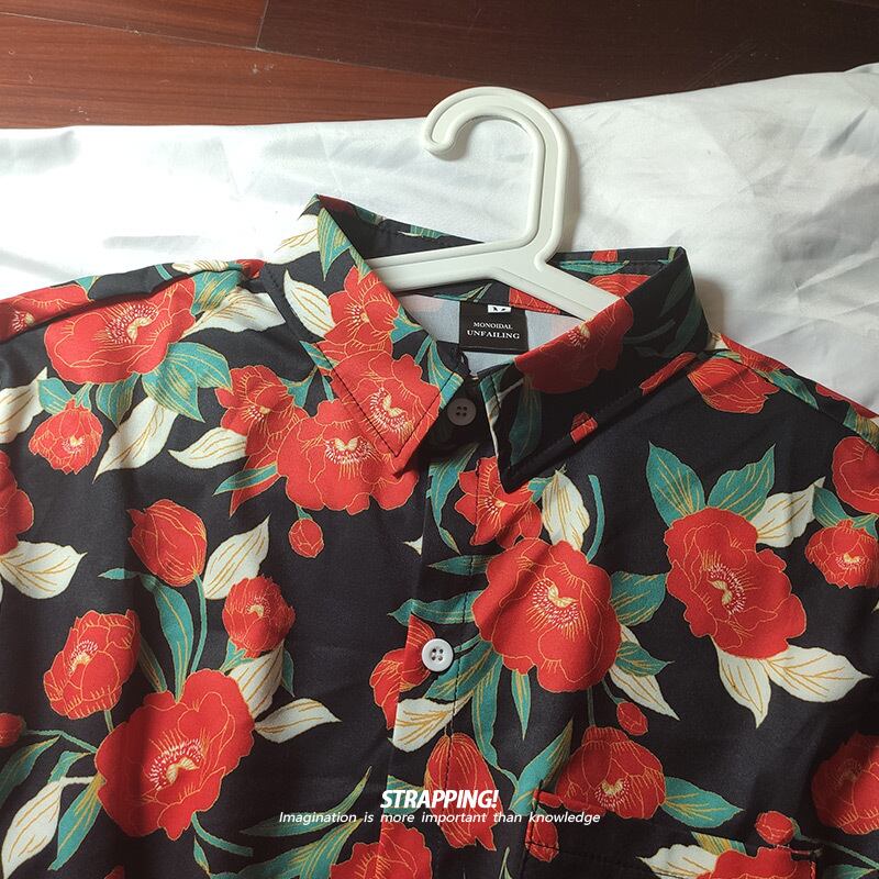 [STRAPPING Series]★Shirt★ Tops Print Unique Floral Pattern Unisex Men's Chiffon Thin