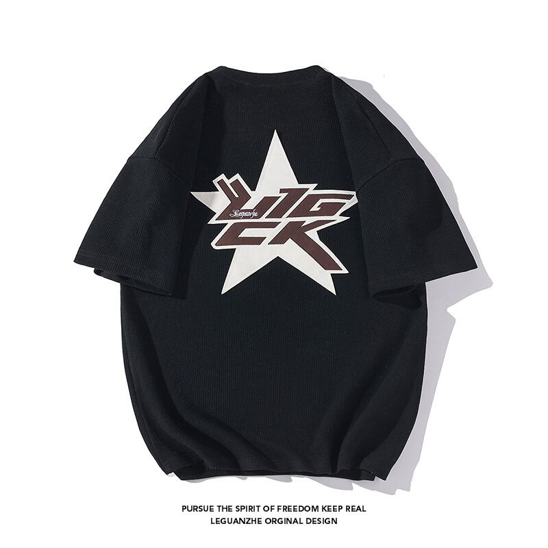 [BIGEMAN Series]★T-shirt★ Tops 2color Unisex Men's Large Size Star Casual Black White