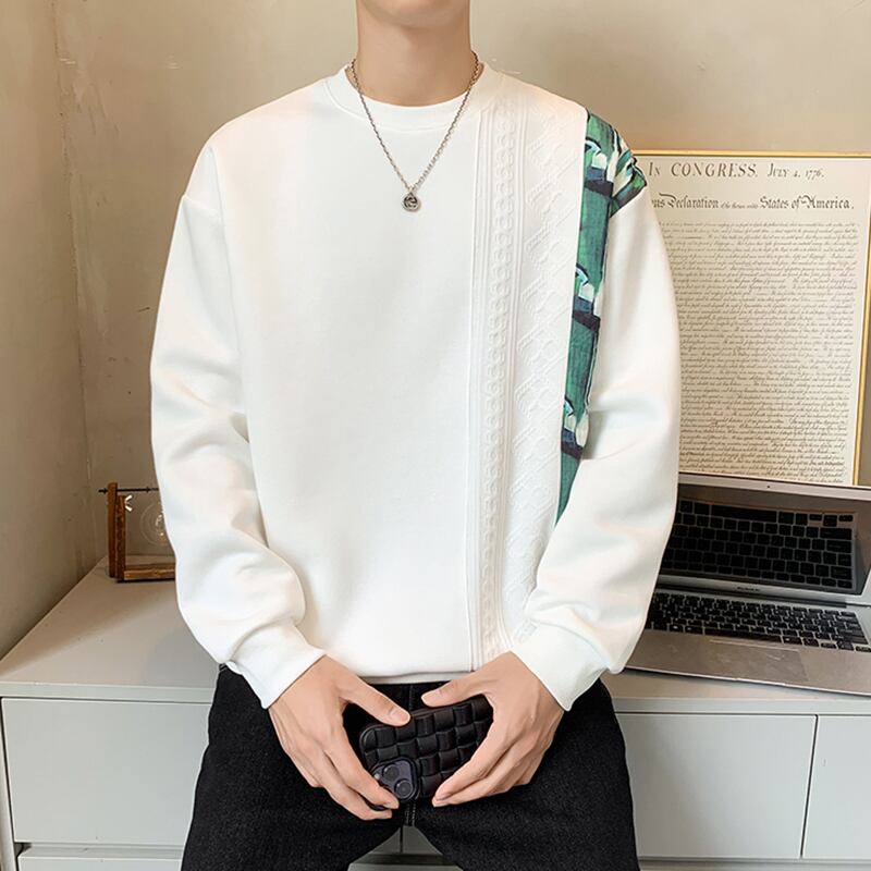 [MDW Series] ★Tops★ 3color switching men's long sleeve round neck black white gray ML XL 2XL