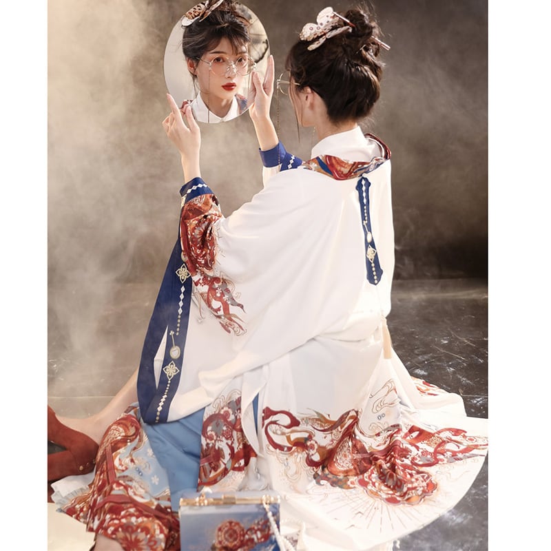 [Dust smoke cloud dream---Biwa song series]★China style happi coat★Long length loose outerwear thin cute improved Hanfu SML print