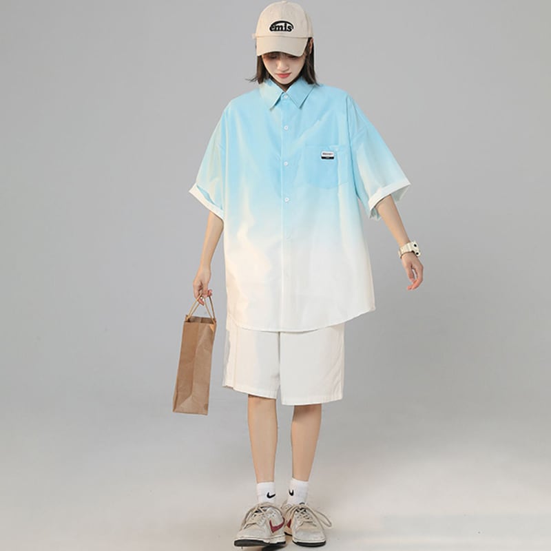 [Fujiiman Series]★Shirt★ 4color Tops Unisex Men's Large Size Short Sleeve Shirt Gradation