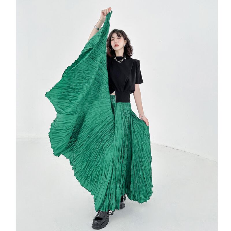 [YIDAO Series]★Skirt★ 3color Bottoms Green Gray Black Long Skirt Improves Temperament