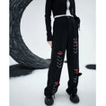 Load image into Gallery viewer, [chicsky---Kurono Series] ★Casual Pants★ Bottoms Black Black Chain Rose SML Slimming Wear
