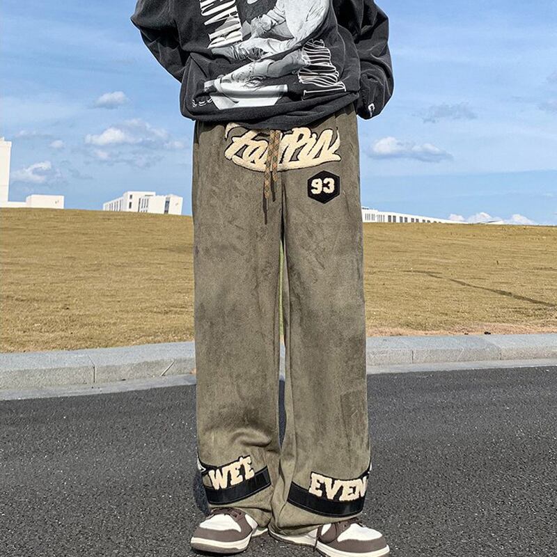 [BIGEMAN Series]★Pants★ 2color Casual Pants Bottoms Unisex Men's Large Size Alphabet Black Khaki Blue