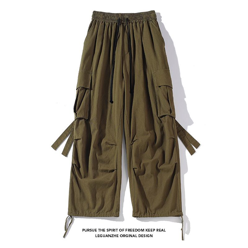 [BIGEMAN Series] ★Casual Pants★ 2color Bottoms Pants Unisex Men's Large Size Elastic Waist Black Khaki Green