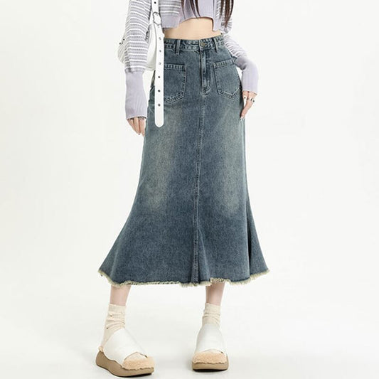 [XIAOXINJIA series] ★Denim skirt★ Bottoms with design Blue Blue Size SS~3L